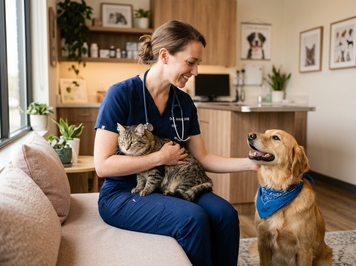 Equipe e consultório da clínica veterinária Prime Animal no Centro de Itu